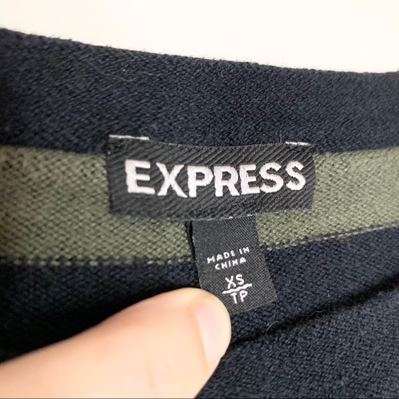 EXPRESS Green & Black Striped Knit Long Sleeve - Picture 3 of 10